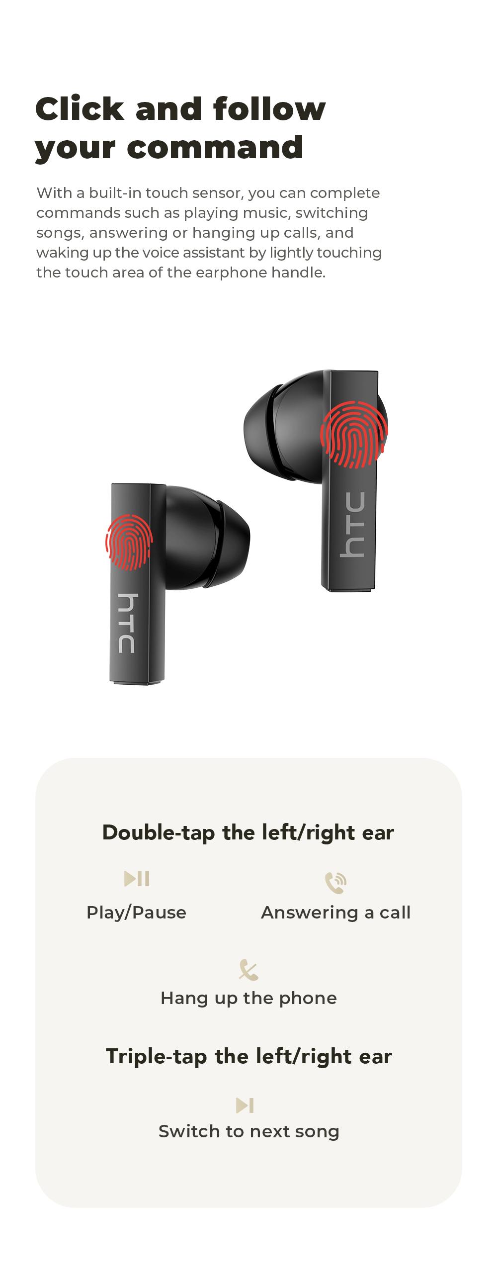HTC NE40 Bluetooth 6.0 Headset, LED Display, High Frame Rate, Waterproof Wireless Headphones, App Support, In-Ear Headphones