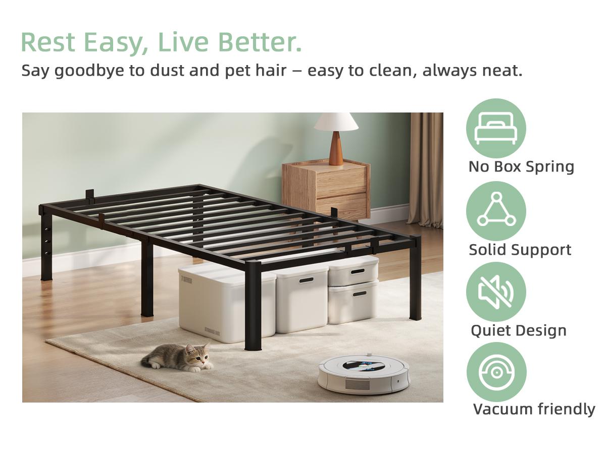 COZPAW Queen Size Metal Platform Bed Frame with Storage - 14/ 18 Inch Height, Heavy Duty 3500 lbs Capacity, Anti-Squeak Design, No Box Spring Needed, Easy Assembly