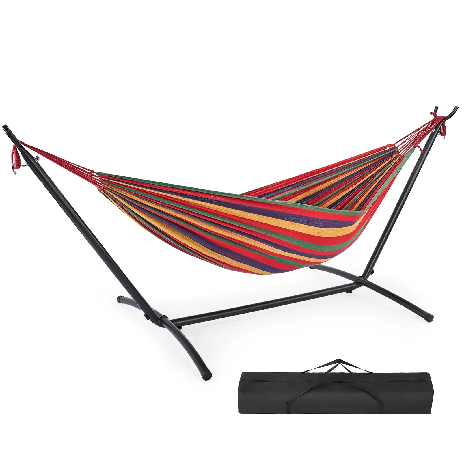 Twin Unisex Heavy-Duty Compact Double Hammock for Adults with Space-Saving Steel Stand, 250Lb/135Kg Capacity Polyester Hammock, 30.64 lbs, (102.3x41.33x39.37)"/(260x105x100)cm, Portable Travel Handbag for Beach/Hiking, Red