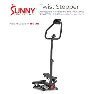 Sunny Health & Fitness Twist Stepper with Handlebars for Home Gym Workout Fitness, Beginner Friendly Low-Impact Stair Climber Cardio Machine, Performance Monitor, Adjustable Height Handlebars & Tension Resistance, Leg Thigh Glute Toner, 350 lbs Capacity