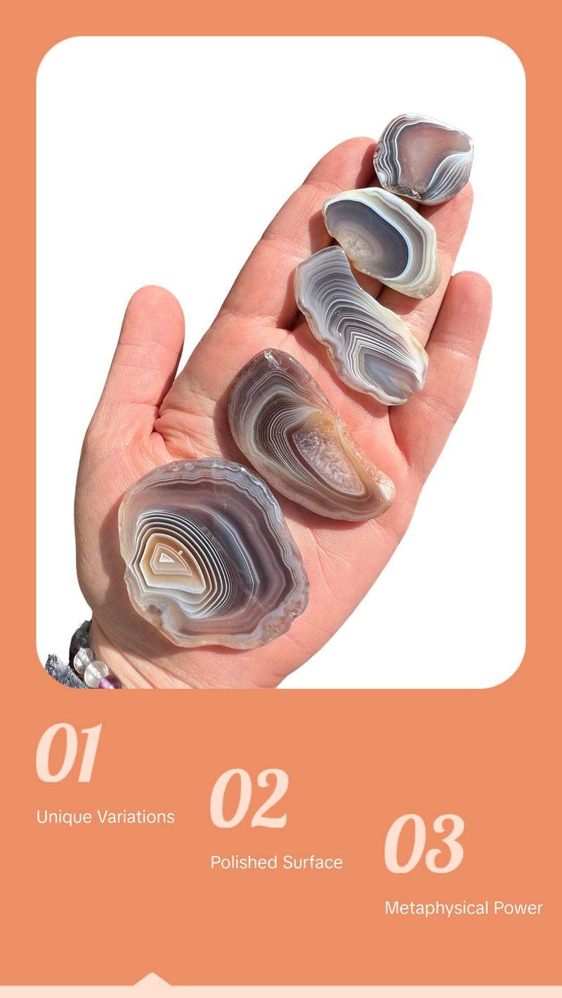 Botswana Agate Stone Slice (Size: 0.75" -4") Grade A Botswana Agate Crystal Slab - Botswana Agate Crystal Slice