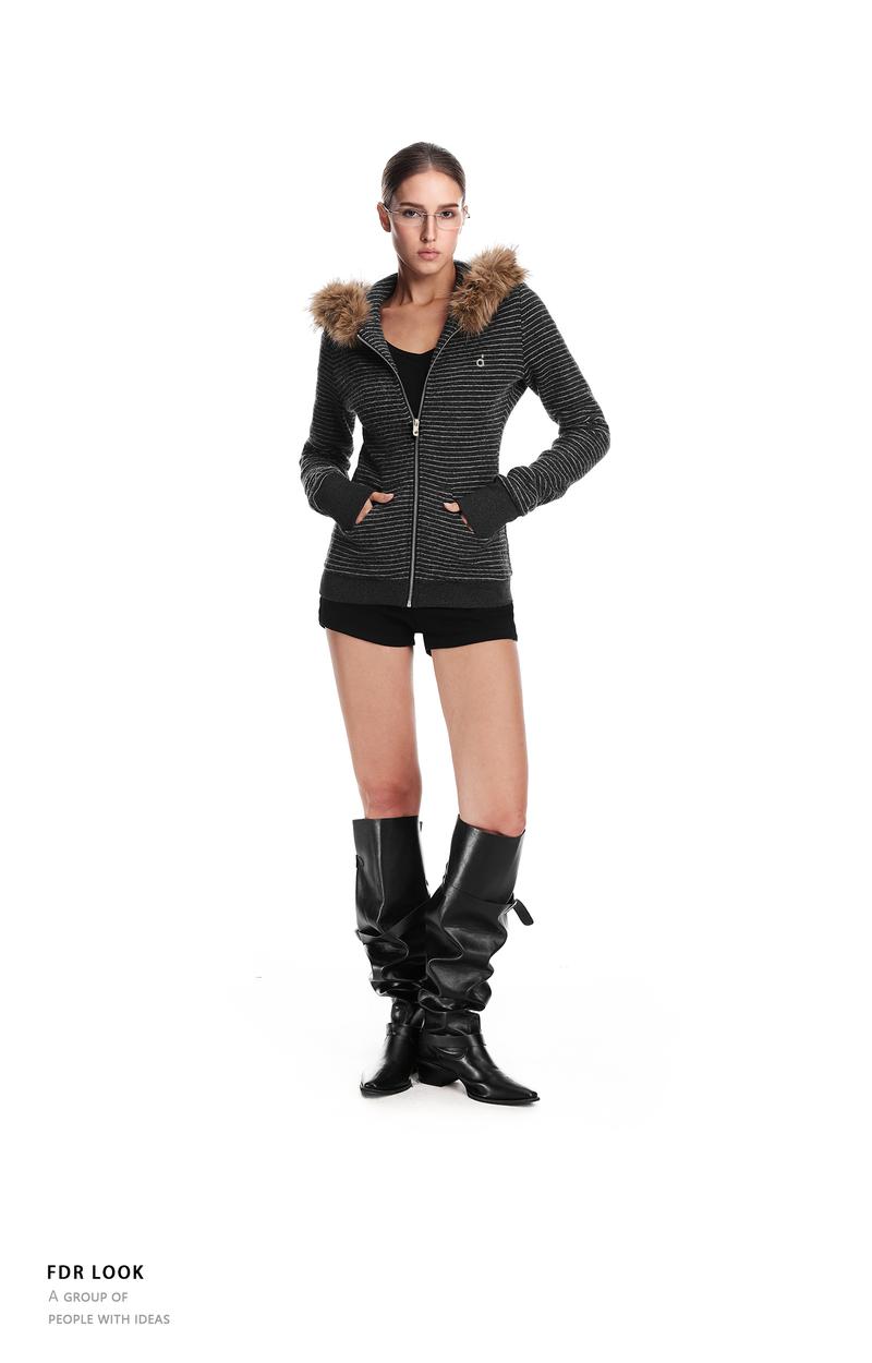 FDR Cozy Striped Fuzzy Hoodie with Faux Fur Collar Zip-up Oversized / Slim Sweater Oversized Fit Long Sleeve Fall / Winter Casual Womenswear Coats Outerwear Tops Jackets Sweatshirt #valentinesday #tiktokshopjumpstartsale #valentinesdaygift