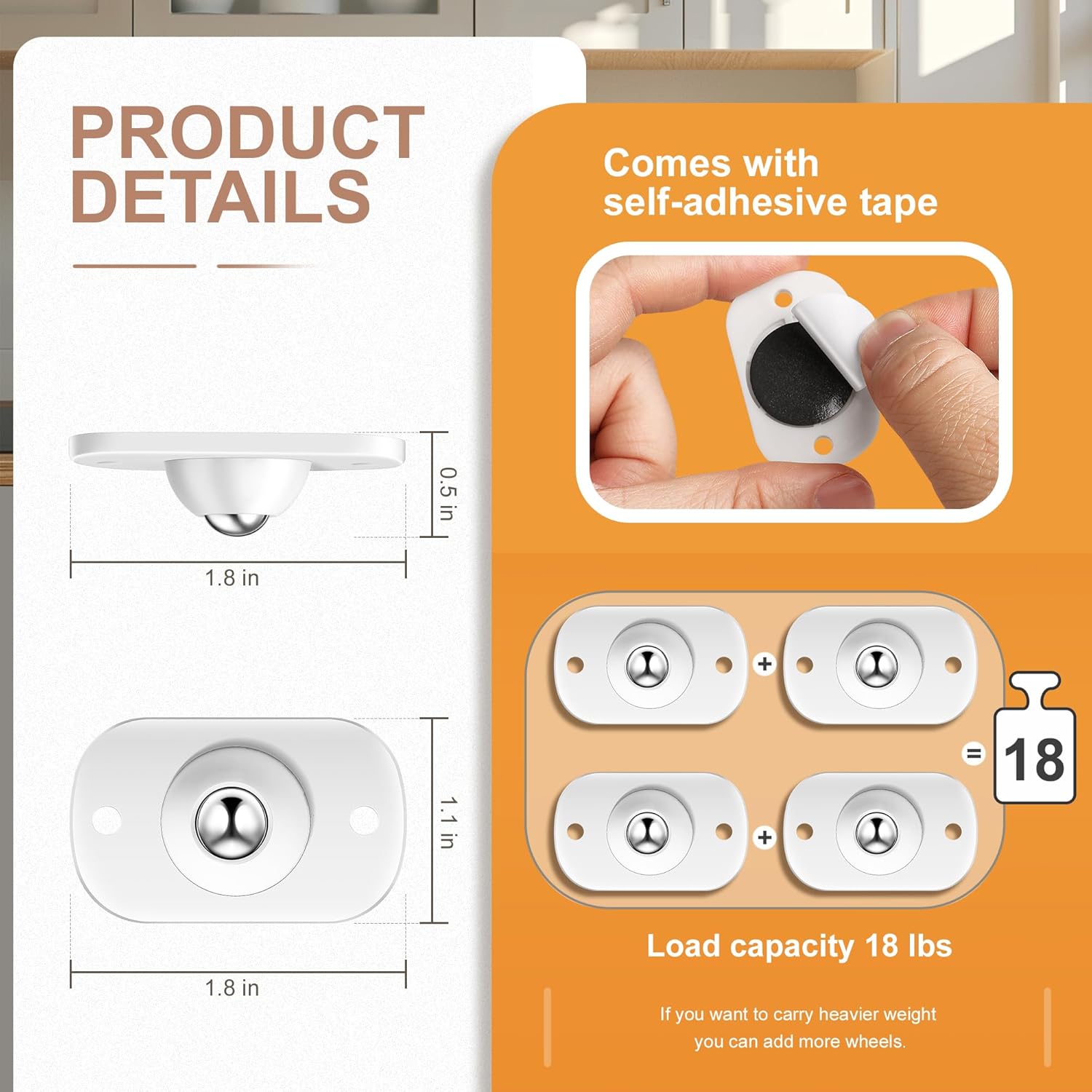 8PCS Self Adhesive Caster Wheels, Appliance Slider, 360° Rotating Mini Universal Appliance Rollers for Kitchen, Air Fryers, Coffee Makers, Trash Can, Storage Boxes and Small Furniture