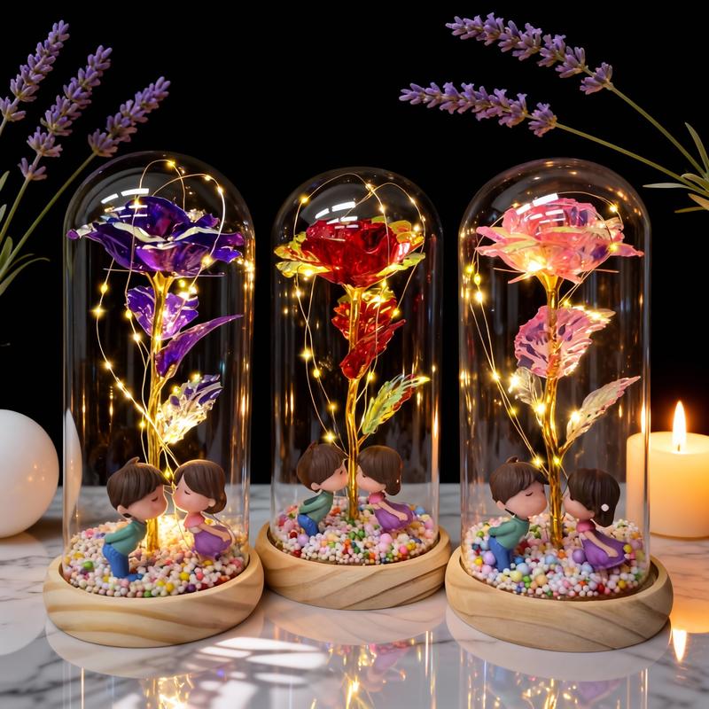 1PCS, Glass Dome Preserved Flowers (with Gift Box), Illuminating Eternal Romance, Battery-Powered (Batteries Not Included) Valentine's Day Confession / Mother's Day Appreciation / Girlfriend's Birthday / Wedding Bridal Gift, Anniversary Present.