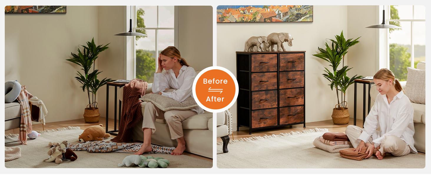 【New Color】Cupboards Cabinets Dresser - Fabric Storage Tower with 8 Drawers, Bedroom Organizer, Chest of Drawers with Fabric Bins, for Bedroom, Closet, Entryway