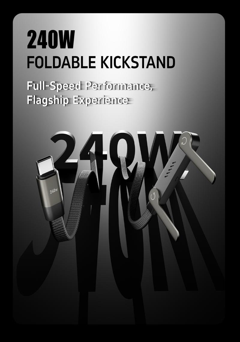 Basemo 240W Super Fast Charging Cable with Stand for iPhone Samsung Type-C Compatible Gaming Office Car Travel Black Cellphone Smartphone Mount Lightning