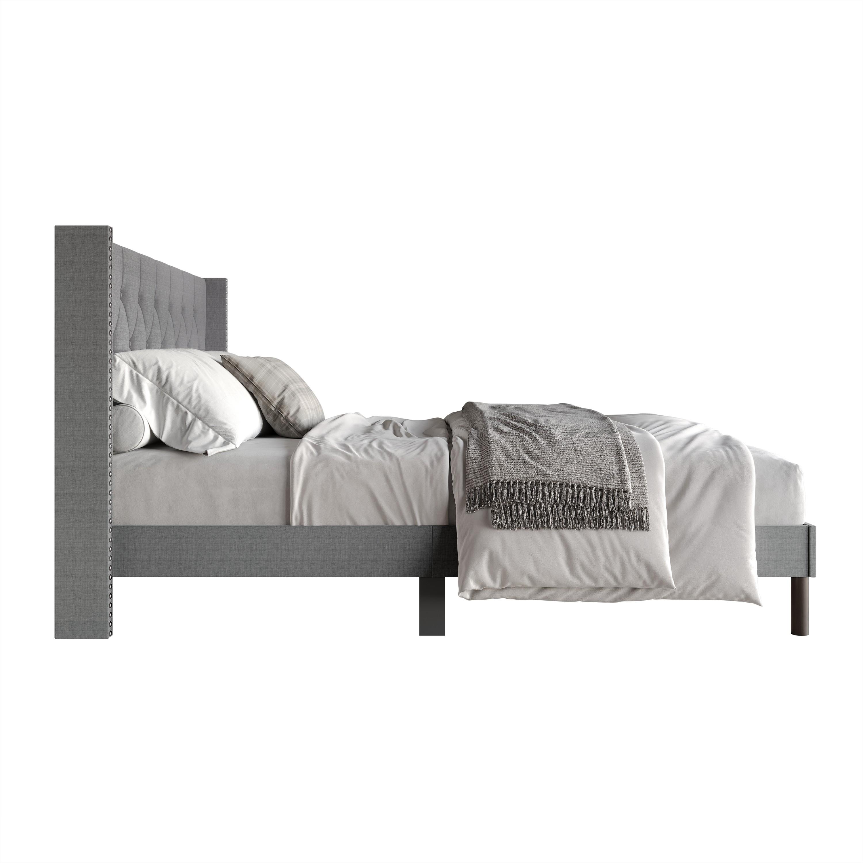 Favorer Cicero Tufted Upholstered Wingback Panel Bed, Box Spring Require, Comfortable and Stylish Design King Size Four Sturdy Legs