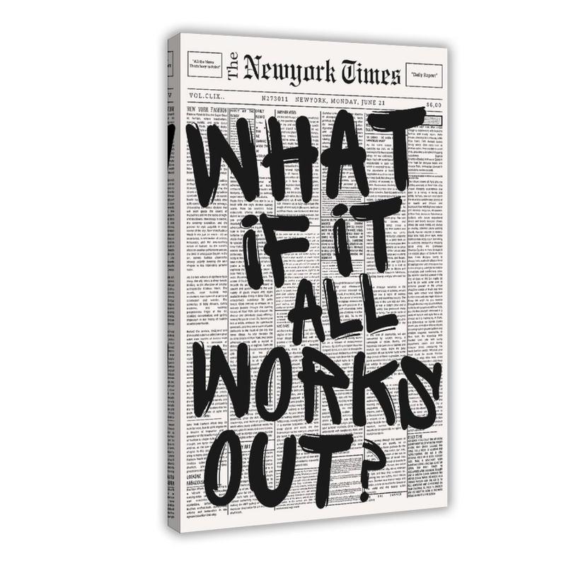 Retro Black And White Newspaper Poster What If It All Works Out Canvas Wall Art Positive Affirming Quote Minimalist Prints Painting For Home Bedroom Dorm Wall Decor