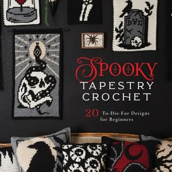 Dark Spooky Crochet Book - English Paperback by Emily Chavez, Beginners-Friendly, 20 Ultra-Easy Macabre Patterns, 5 Yarn Colors Guide (Color Changes), No Toil or Trouble DIY Projects (Wall Hangings, Tote), Pillow Ideas, Mark Rows as Done