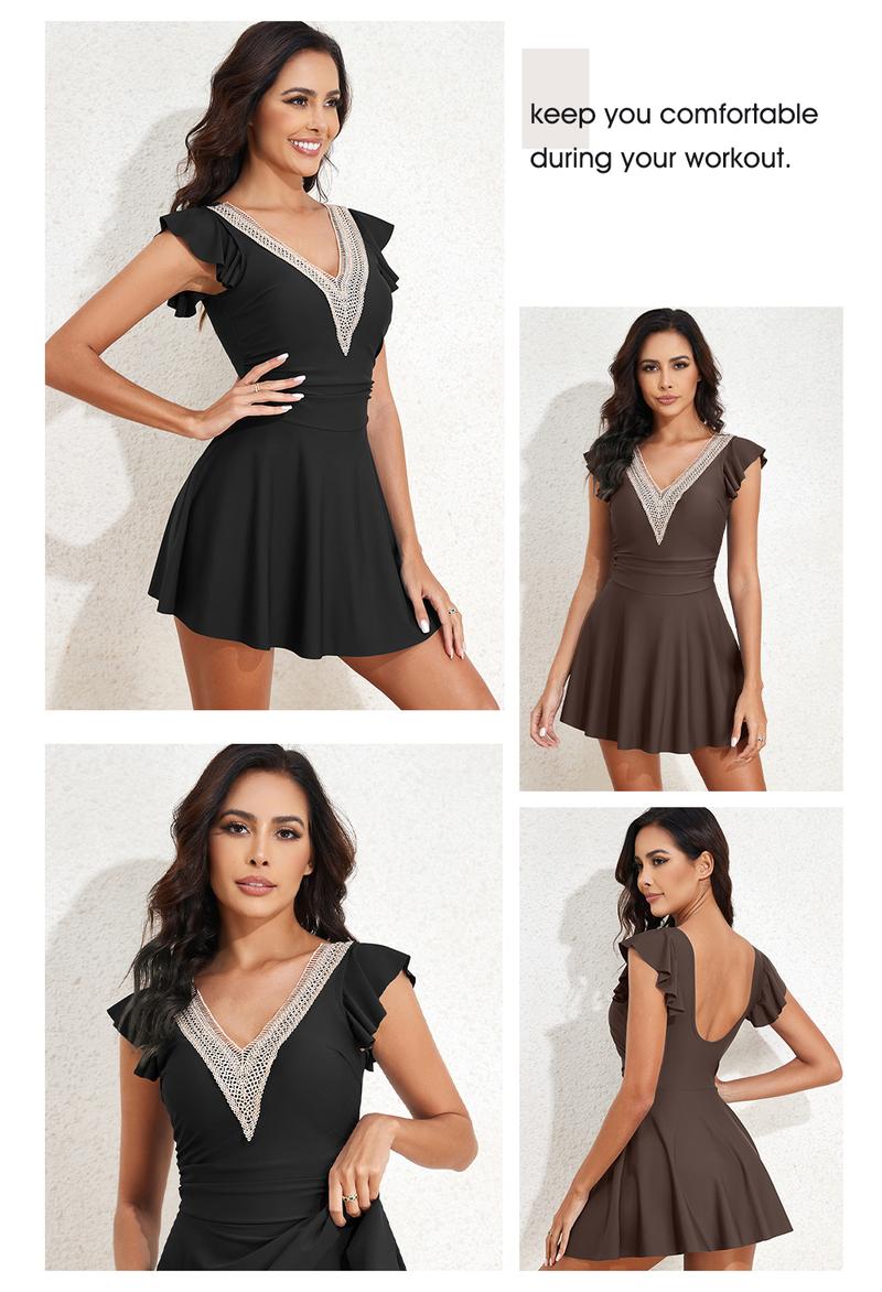 Aleumdr Women Summer SwimDress One Piece Swimsuit with Skirt Tummy Control Bathing Suits Modest Swimwear Swim Romper Sport Swimming Clothing Beach