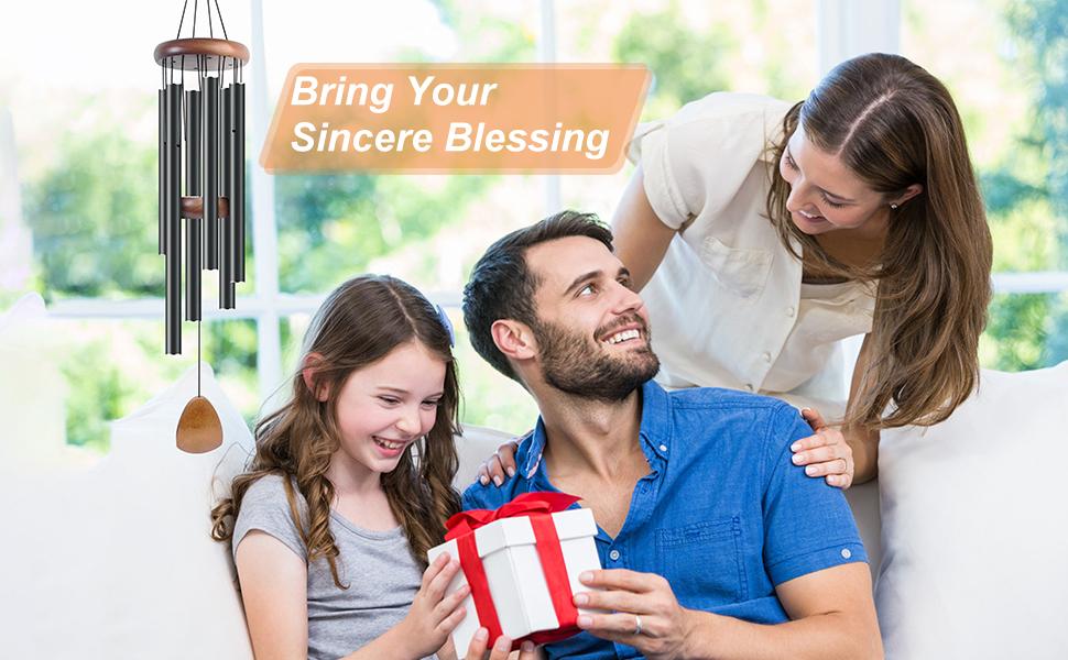 Large Aluminum Wind Chimes 37" Inches to Create a Zen Atmosphere Suitable for Outdoor, Garden, Patio Decoration. Classic Black, with Wind Catcher