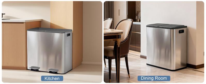 2 x 10.6 Gallon Kitchen Trash Can with Lid, Stainless Steel Garbage Can with Soft-Close Lid & Removable Inner Buckets, Dual Compartment Step-on Waste Bins for Kitchen Bathroom Bedroom Office 2 x 10.6 Gallon Kitchen Trash Can with Lid, Stainless Steel Garbage Can with Soft-Close Lid & Removable Inner Buckets, Dual Compartment Step-on Waste Bins for Kitchen Bathroom Bedroom Office