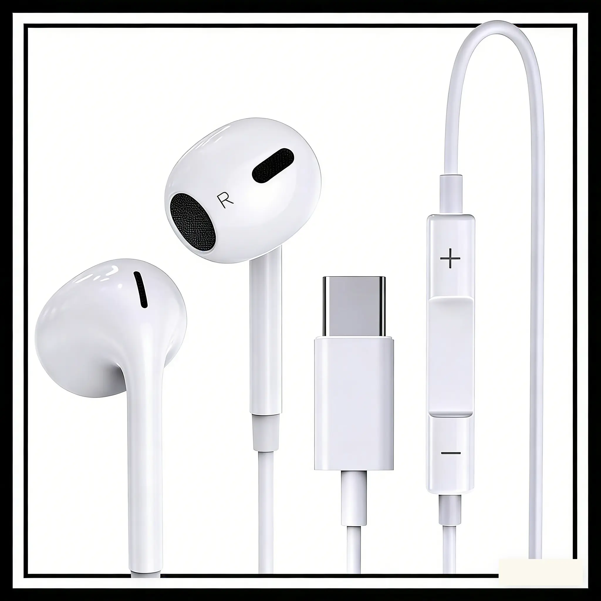 Wired In‑Ear Headphones with Built‑in Mic & In‑line Control, Plug and Play Wired Earbuds, Available for USB‑C and Lightning Interface Devices