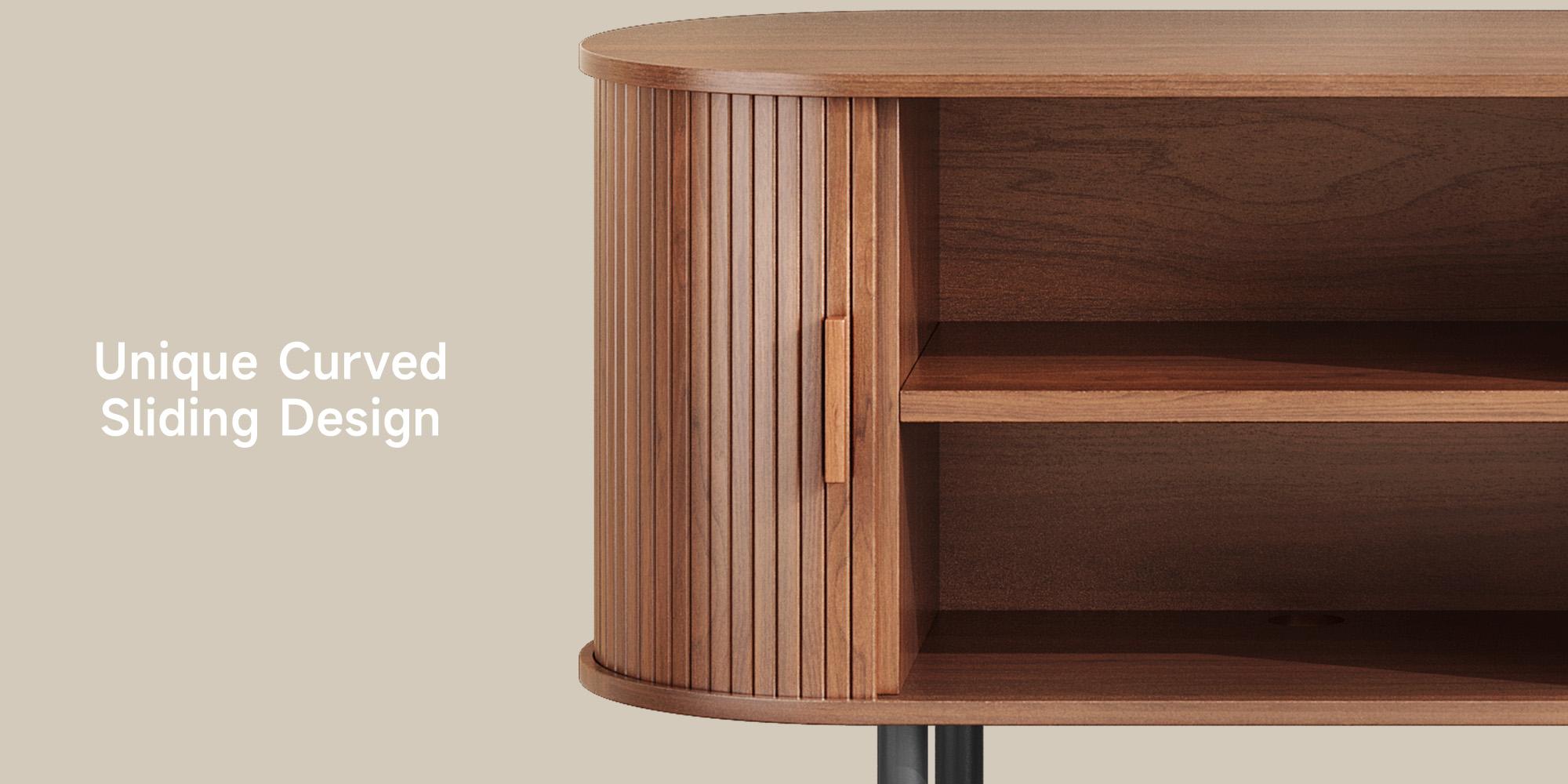 【Sliding Doors Design】ONBRILL 55" Gorgeous Fluted TV Stand for TVs up to 60 Inch, Modern Entertainment Center with Power Outlet & Adjustable Shelves Storage for Living Room, Media Console,Bedroom Furniture,Christmas Gift