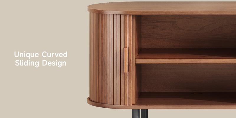 【Sliding Doors Design】ONBRILL 55" Gorgeous Fluted TV Stand for TVs up to 60 Inch, Modern Entertainment Center with Power Outlet & Adjustable Shelves Storage for Living Room, Media Console,Bedroom Furniture,Christmas Gift