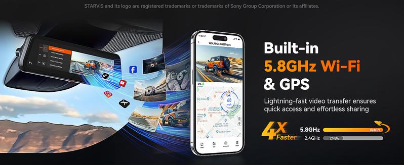 WOLFBOX G900 Tripro Cabin Version 3 Channel 4K Rear View Mirror Camera STARVIS 2 IMX678 Night Vision 4K+1080P+2.5K Front Inside and Rear Mirror Dash Cam 5.8GHz WiFi Voice Control Includes 256GB Card TikTokShopHolidayHaul