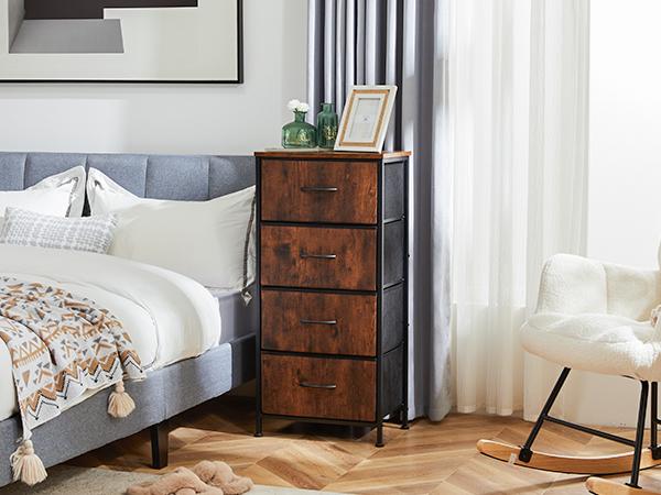 Dresser for Bedroom, Storage Drawers, Skinny Fabric Storage Tower with 4 Drawers