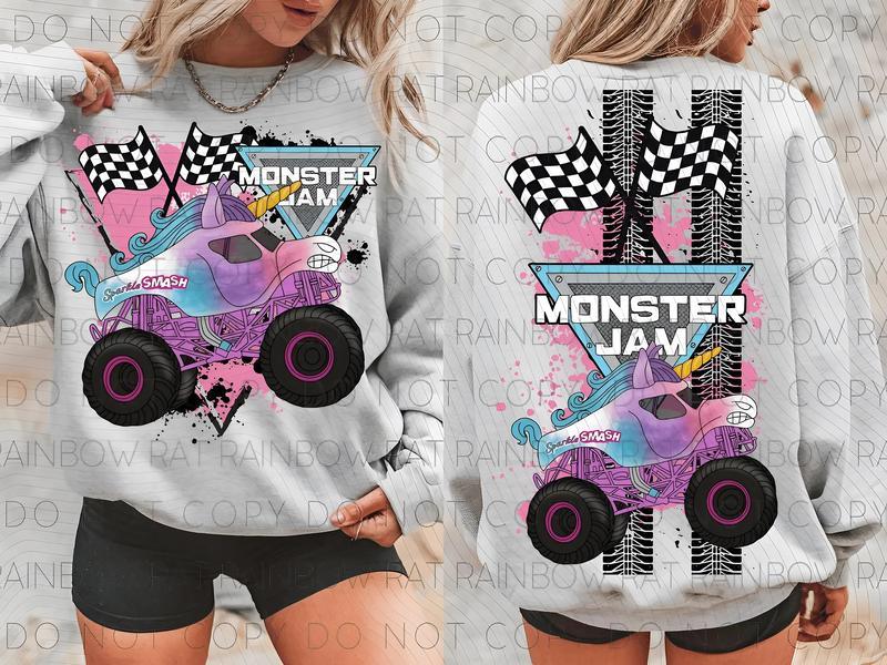 Monster Jam Unicorn Sweatshirt, Unicorn Monster Truck Shirt, Sparkle Smash Truck Crewneck, Girls Monster Jam Gift, Racing Sweatshirt