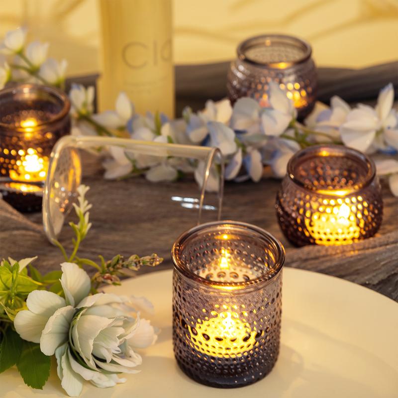 A Set of 24 Clear/ Blue/ Amber/ Green/ Pink/ Gold＆Purple Candle Holders of Varying Heights, Perfect for Wedding and Home Dining Table Decorations