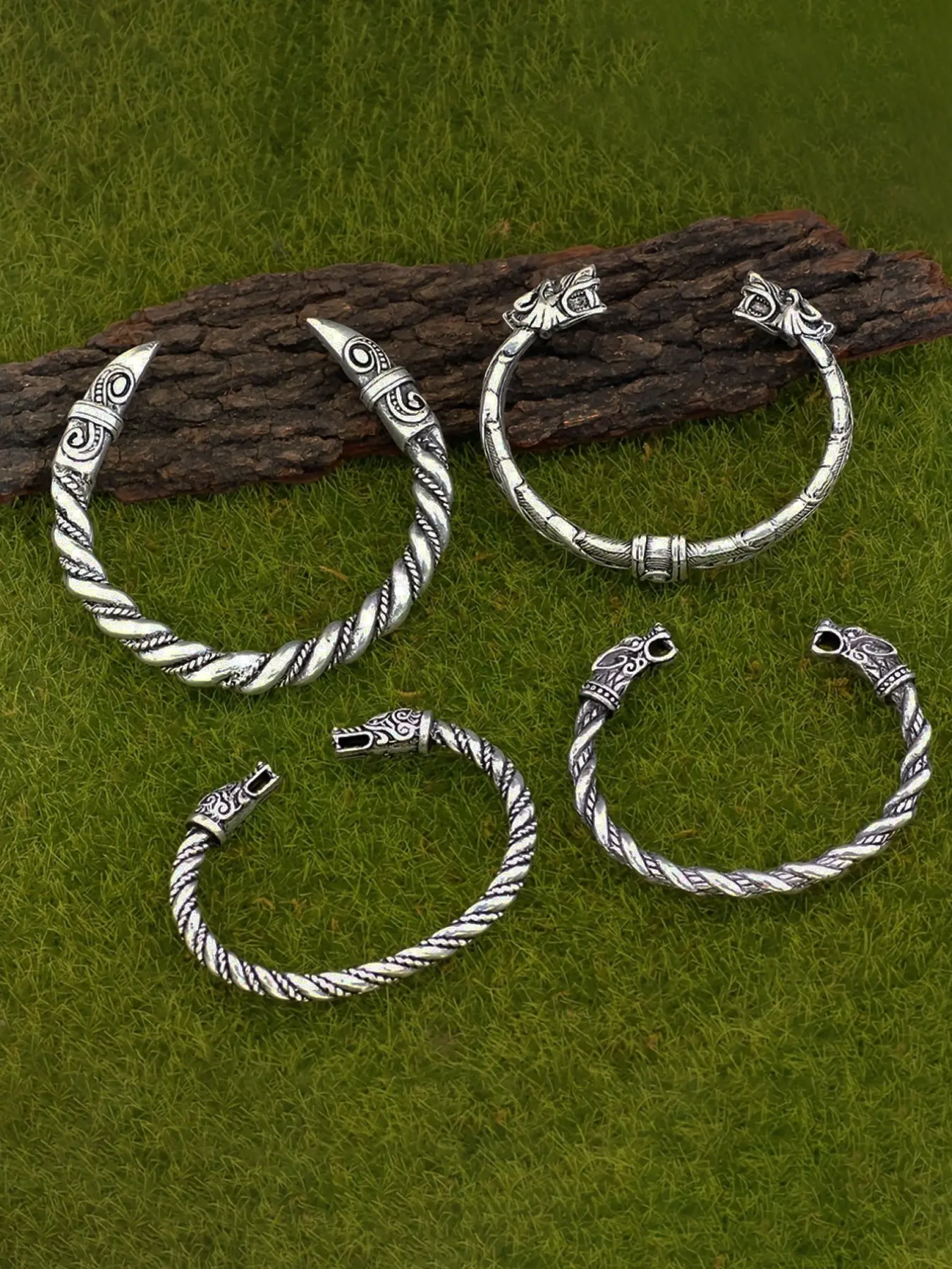 4 Pcs Vintage Norwegian Wolf Head Odin Crow Beak Cuff Bracelets Set, Cuff Bangle Set, Bracelet Sets, Elegant Jewelry Bracelet, Fashionable Casual Jewelry for Men and Women, Party Accessories Gift
