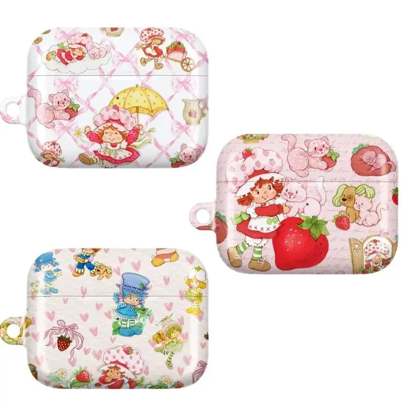 Vintage Strawberry Polycarbonate Headphone Case - Chargeable Wireless Audio Accessory with Carabiner Clip, Charging Cutout, Cute Retro Kids Illustration, Sweet Berry Aesthetic, Durable Protection for Gen 1-4 & Pro 1/2 Headphones