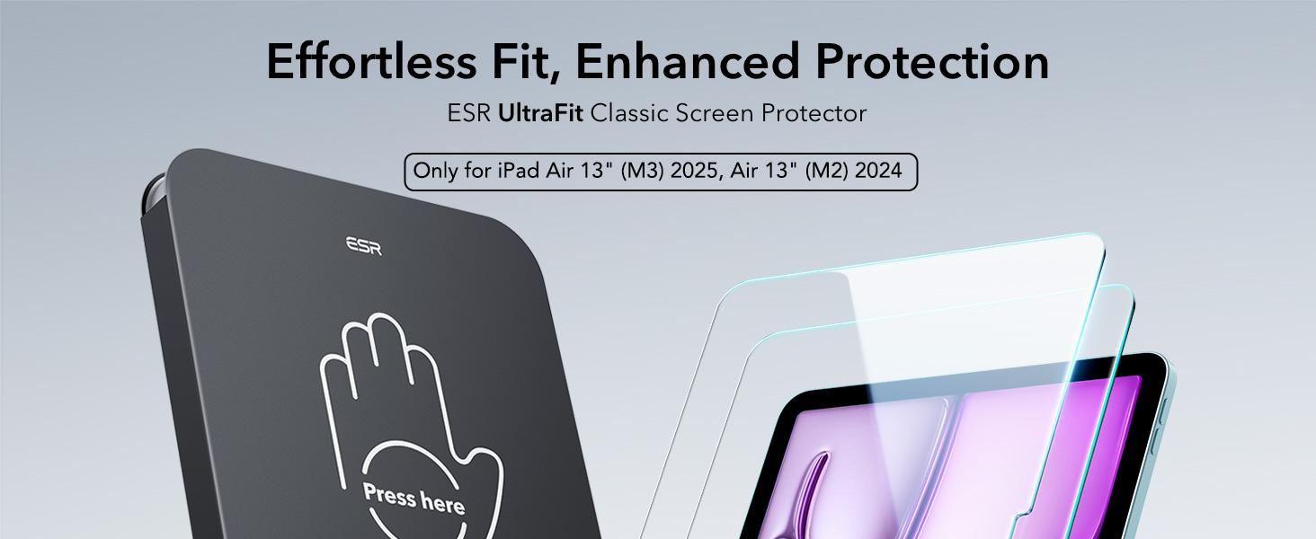 ESR 2 Pack Screen Protector for iPad Air11/13 inch 2026&iPad Pro 11/13 inch 2025/2024 | 9H Tempered Glass Film | with UltraFit Tray | Apple Pencil Support | Scratch Resistant | HD Clarity | Bubble Free