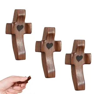 3Pcs Wooden Cross Fidget for People with Anxiety Relief Handheld Small Pocket Cross Prayers Encouragement Christian Religious Gift for Adults/Teens/Elderly on Christmas/Easter