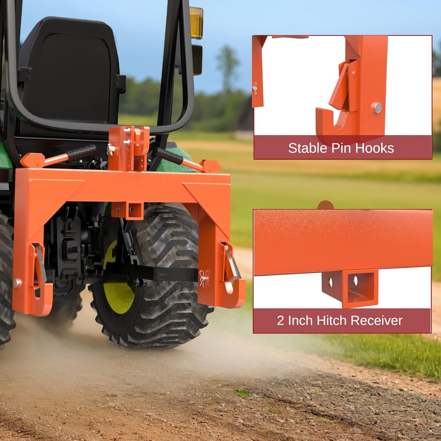 YITAMOTOR 3 Point Quick Hitch, 3000 lbs 3-Pt Attachments with 2" Receiver Hitch Adaptation to Category 1 Tractor with 5 Level Adjustable Bolt YITAMOTOR 3 Point Quick Hitch, 3000 lbs 3-Pt Attachments with 2" Receiver Hitch Adaptation to Category 1 Tractor with 5 Level Adjustable Bolt