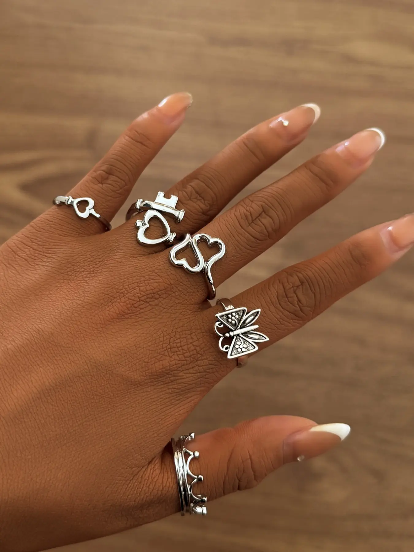 Mother's Day Gift Women's Fashion Jewelry Set, Fashionable Jewelry, Heart Key Butterfly Design Rings, Dainty Stacking Rings, Stackable Rings, Adjustable Rings, Interlocked Stackable Rings, Beautiful Rings, Perfect Gift for Women &