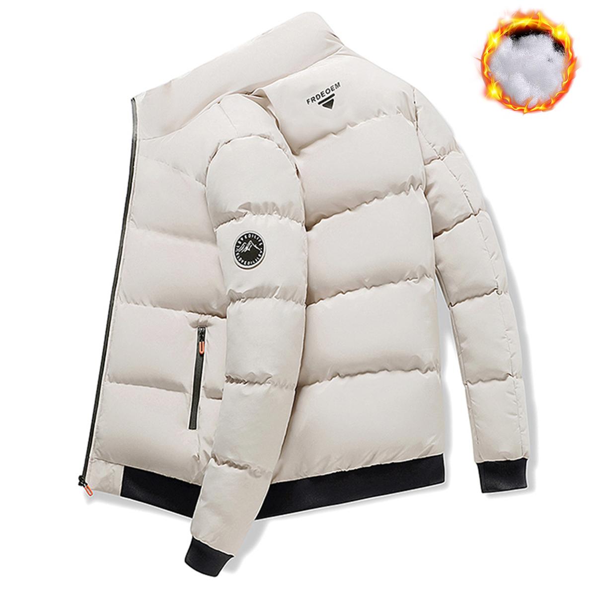 Men's Winter Jacket Full Zip & Stand Collar - Windproof Coat, Skiing, Outdoor Activities Casual Wear - Ideal Cold Weather Gift for Husband, Men's Winter Jacket