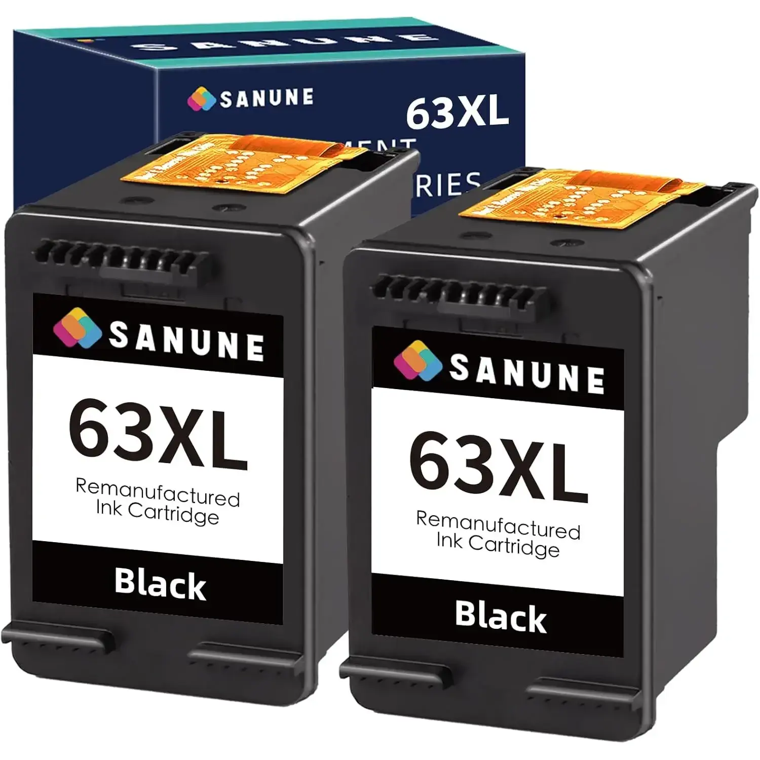 Remanufactured HP 63/63XL High Yield Black Ink Cartridges (2-Pack) - Remanufactured Ink for HP Printers, HP DeskJet Series, Officejet 3830 4650 5255 5258 5200 4652 4655, Envy 4520 4512, 750 Pages of Clear, High-Definition, Bright and Vibrant Printing