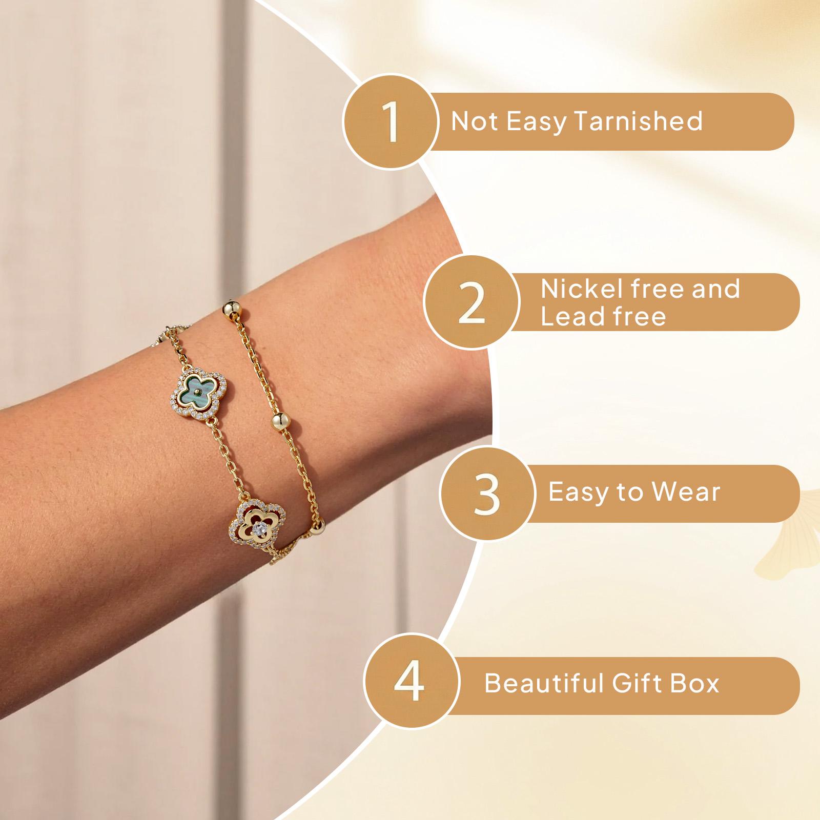 Lucky Clover Charm Bracelet for Women – Adjustable Charm Bracelet, Hypoallergenic Jewelry Gift