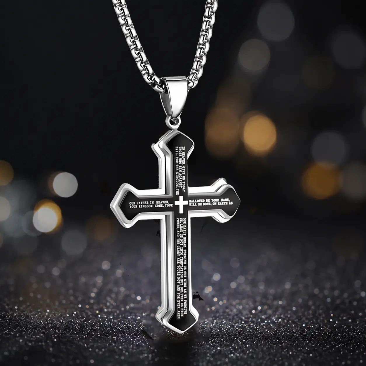 Men's Engraved Bible Verse Cross Pendant - Rust-Proof Stainless Steel Religious Jewelry, Perfect for Gifting & Personal Style