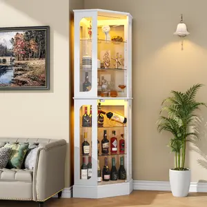 kepptory Corner Curio Cabinet with RGB LED Lights | 7-Color Glass Display Case for Collectibles & Home Decor