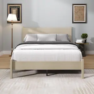 Favorer Branford Solid Wood Platform Bed Frame with Panel Headboard and Full Slat Support
