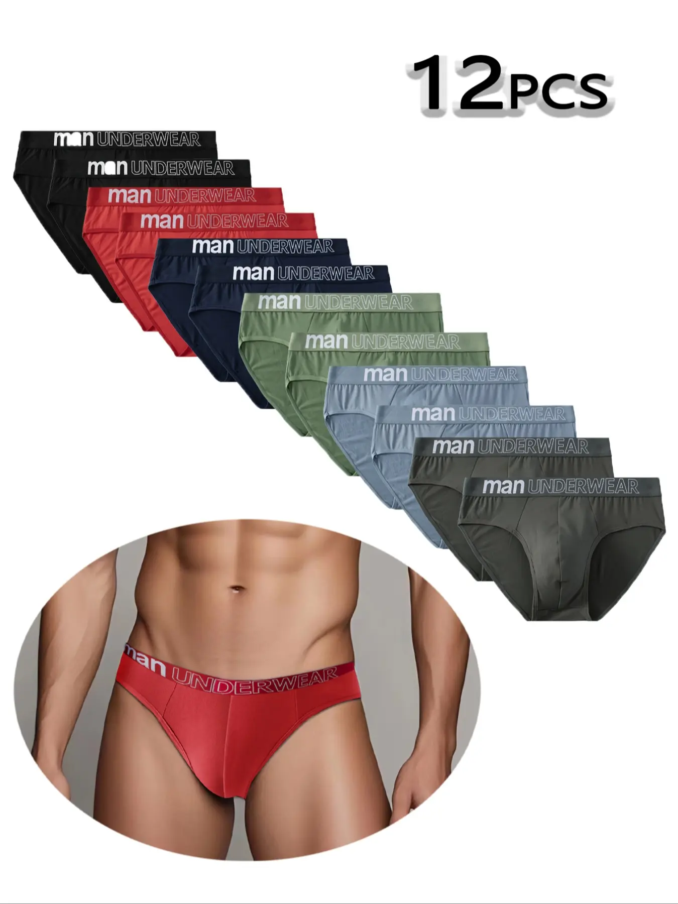 Men's Fashion Solid Color Brief Underwear, Classic Regular Fit, Casual Breathable Smooth Briefs for All Seasons Wear