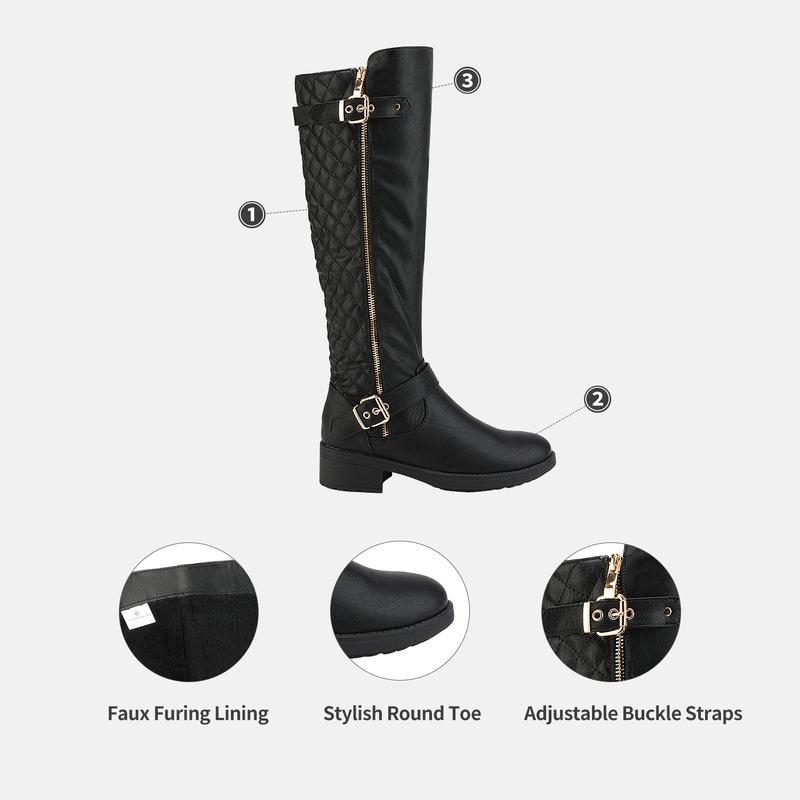 Dream Pairs Women's Stylish Knee High Riding Boots with Wide Calf Circumference with Faux Winter Comfortable Walking Shoes