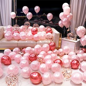 101 Pack Valentines Day Balloons Kit, Rose Gold Pink Heart Balloons with Rose Petals, I Love You Balloons for Anniversary Mothers Day Wedding Romantic Decorations Special Night