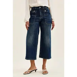 Judy Blue High Waist Wide Crop Utility Jeans with Patch Pocket