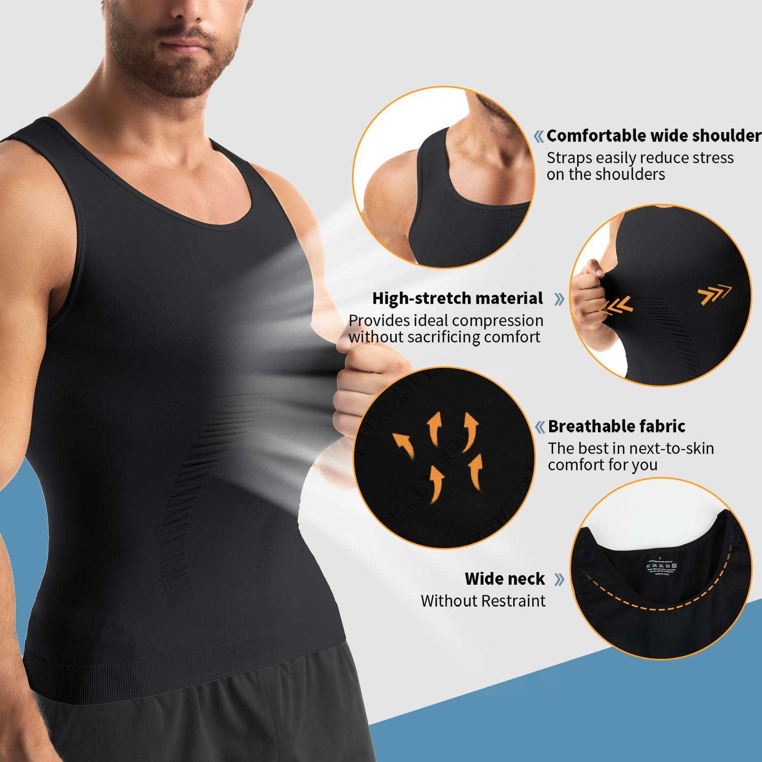 Mens Body Shaper Vest, Gynecomastia Compression Shirts, Tummy Control Undershirts Compression Shirt Men Shapewear Body Shaper Vest Compression Tank Top Undershirt