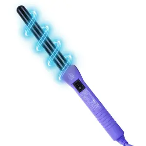 Herstyler Grande Ceramic Tapered Curling Wand - 1 inch Dual Voltage with Negative Ions for Long and Short Hair (Purple) Comfort Curler