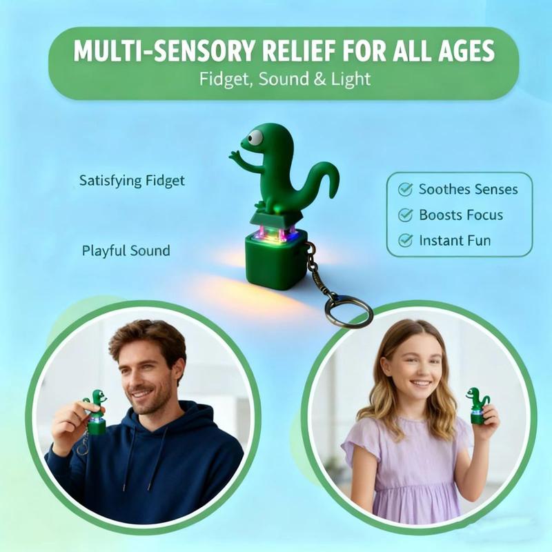 Lizard Button Keychain with Rechargeable LED Light Realistic Croak Color Changing Fun Toy for Kids & Adults Green Design