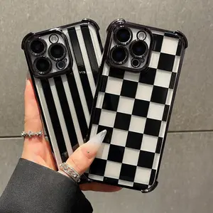 Black & White Checkered iPhone Case| Minimalist Stripe & Checkerboard Aesthetic Shockproof Cover for iPhone 17 Pro Max / 16 / 15 / 14 / 13 / 12 /11
