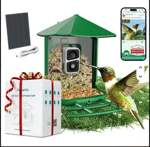 Smart Bird Feeder with Camera - 2.5K HD Night Vision, Solar Powered, AI Identify, 170° Live View, AI Bird Recognition App, 5500mAh Battery, Green