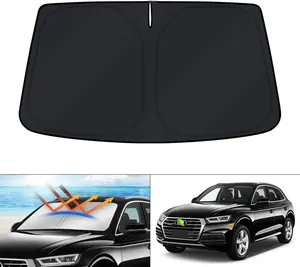 Canvcle Custom Fit Windshield Sun Shade for Audi Q5 2018-2025 Double Thickness 240T Reflective Fabric UV Rays Protector Foldable Car Sun Visor Full Coverage No Gaps