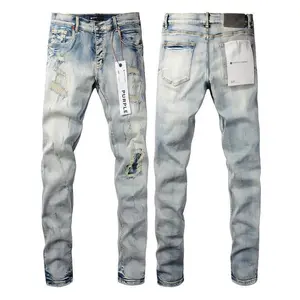 PurpleJeansMen'sFashionableStraightFitRippedStretchDenimPantsMidWaistBelowtheAnkleCasualAllSeasonsOperator28MenswearTrouser Beige Plain