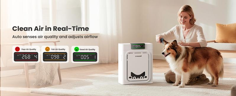 Oneisall Air Purifiers for Home Pets 3-in-1 Washable HEPA Filter Covers up to 2200 Ft² Dual-Sided Filter with 220g Activated Carbon Pet-Friendly Design Allergen Relief Odor Removal