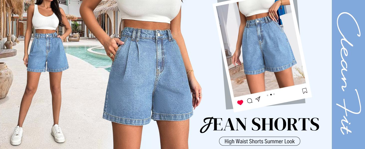 Emmiol Jean Shorts for Women High Waisted A Line Bermuda Denim Shorts Stretchy 2026 Summer Casual Bottoms Summer Vibes