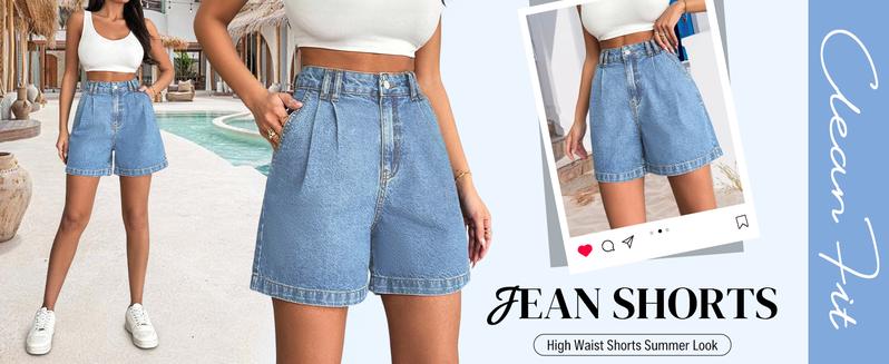Emmiol Jean Shorts for Women High Waisted A Line Denim Shorts Stretchy 2026 Summer Casual Bottoms