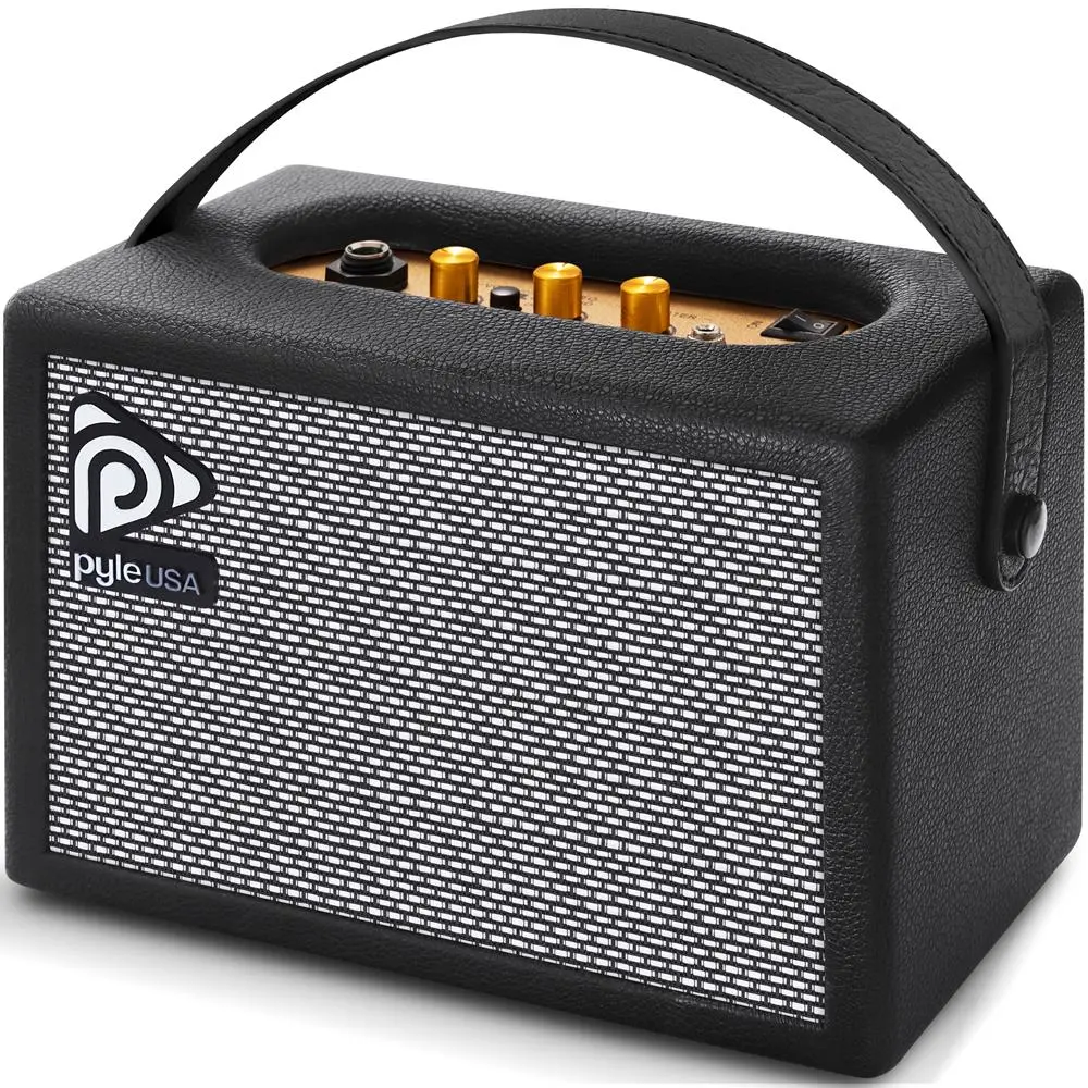 Lightweight 10-Watts Wired Electric Guitar Amplifier - 5" Full-Range Speaker Practice Amp with Drive Switch, Headphone Jack, Volume, Adjustable Bass & Treble Controls, Leather Coating, Wood Build - Home Amplifier for Travel, Headphones
